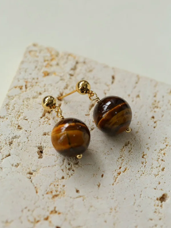 Women’s ruby earrings-Tiger's Eye Stone Drop Earrings