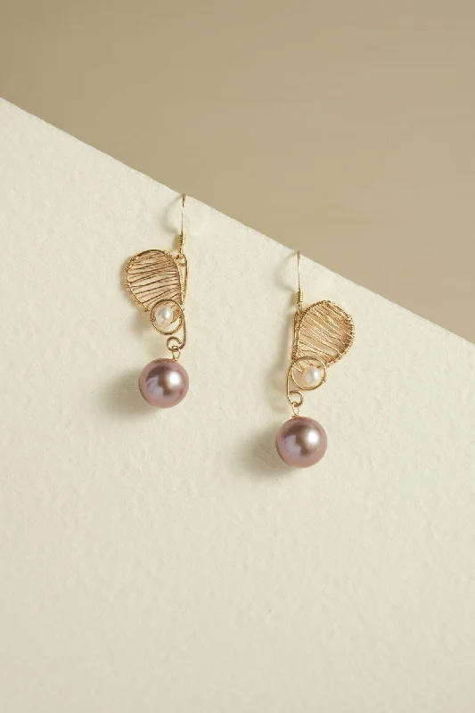 Women’s wedding earrings-Purple Fairy Series Butterfly Kiss Pearl Dangle Earrings