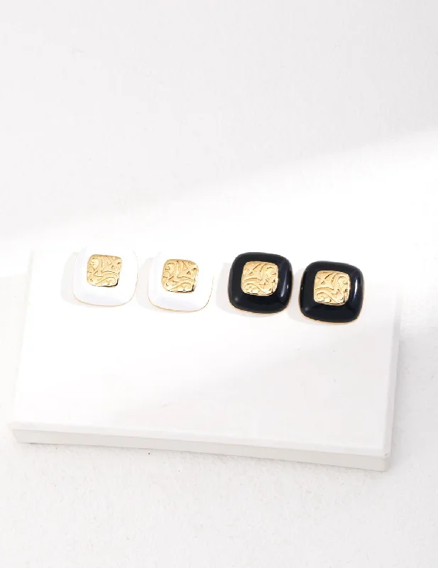 Women’s minimal earrings-Square Enamel Glaze Studs Earrings