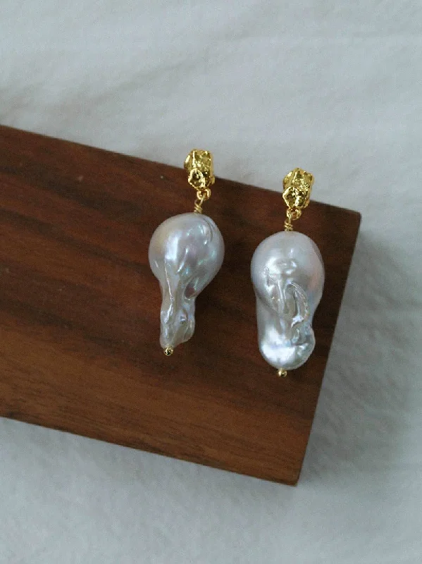 Women’s elegant drop earrings-Lava Metal Baroque Pearl Drop Earrings