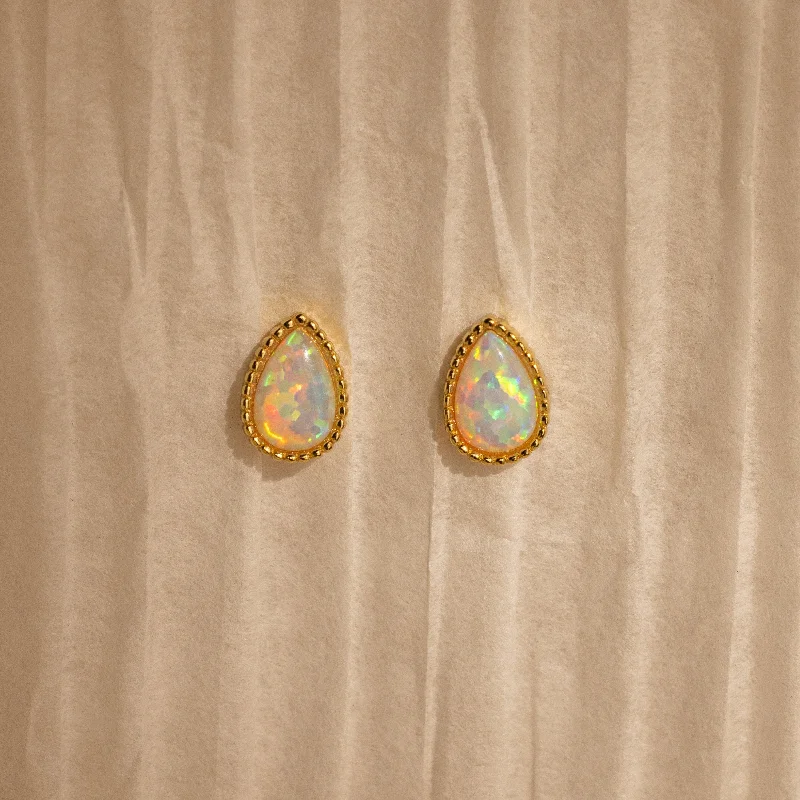 Women’s gemstone dangle earrings-Opal Teardrop Studs