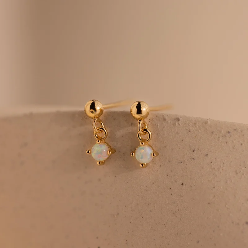 Women’s opal earrings-Dainty Opal Drop Studs