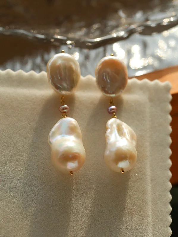 Women’s ruby earrings-Pink Accent Baroque Pearl Trio Drop Earrings