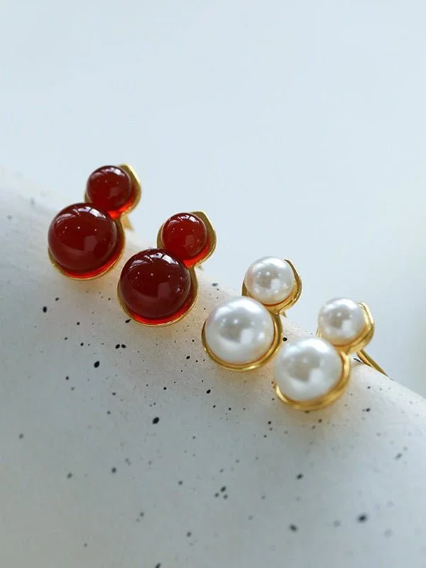 Women’s floral earrings-925 Silver Mini Gourd Pearl Stud Earrings