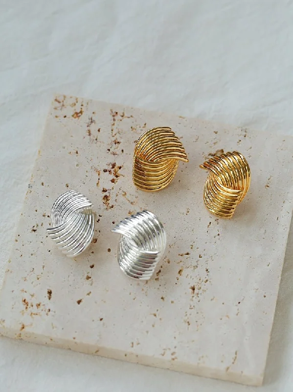 Women’s geometric stud earrings-Metallic Striped Texture Twisted Earrings