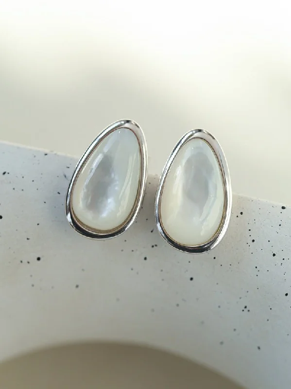 Women’s gold hoop earrings-Mother of Pearl Sterling Silver Earrings