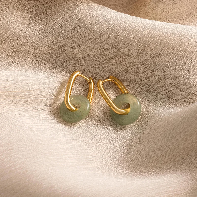 Women’s rose gold earrings-Jade Link Hoops