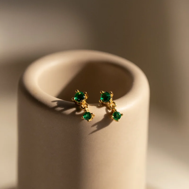 Women’s retro earrings-Emerald Birthstone Drop Studs