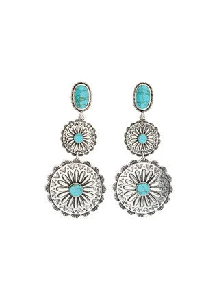 Women’s fashion stud earrings-Triple Tiered Silver and Turquoise Earrings