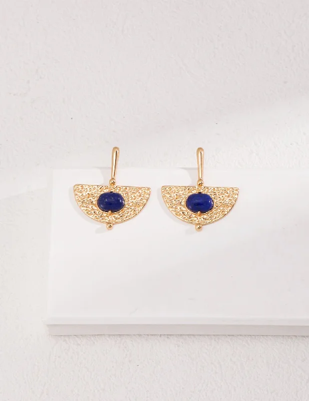 Women’s dangle earrings-Sterling Silver Scalloped Lapis Earrings