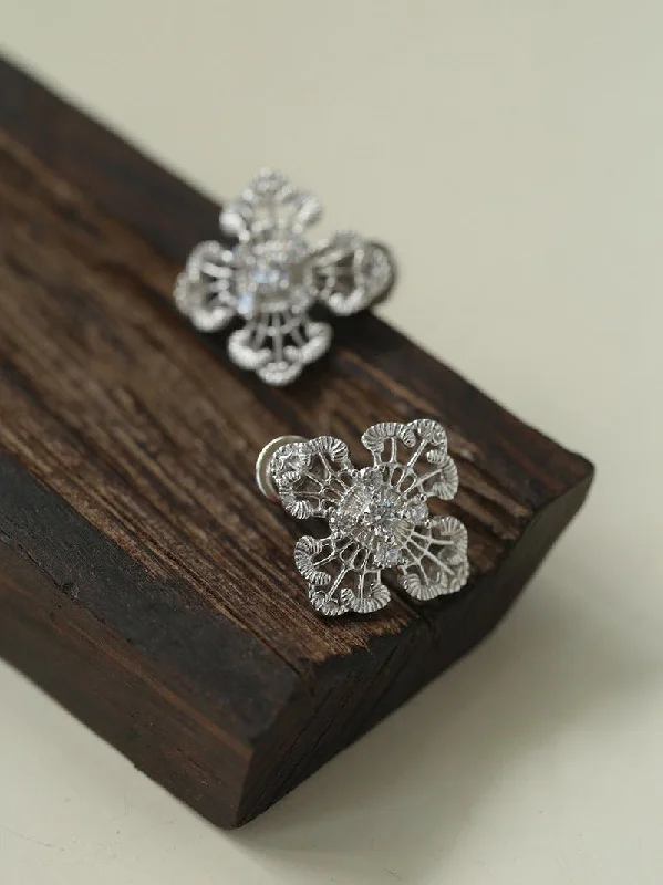 Women’s fashion statement earrings-925 Silver Hollow Lace Stud Earrings