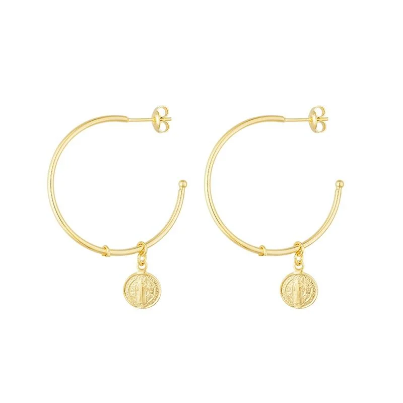 Women’s retro earrings-C Hoop with charm