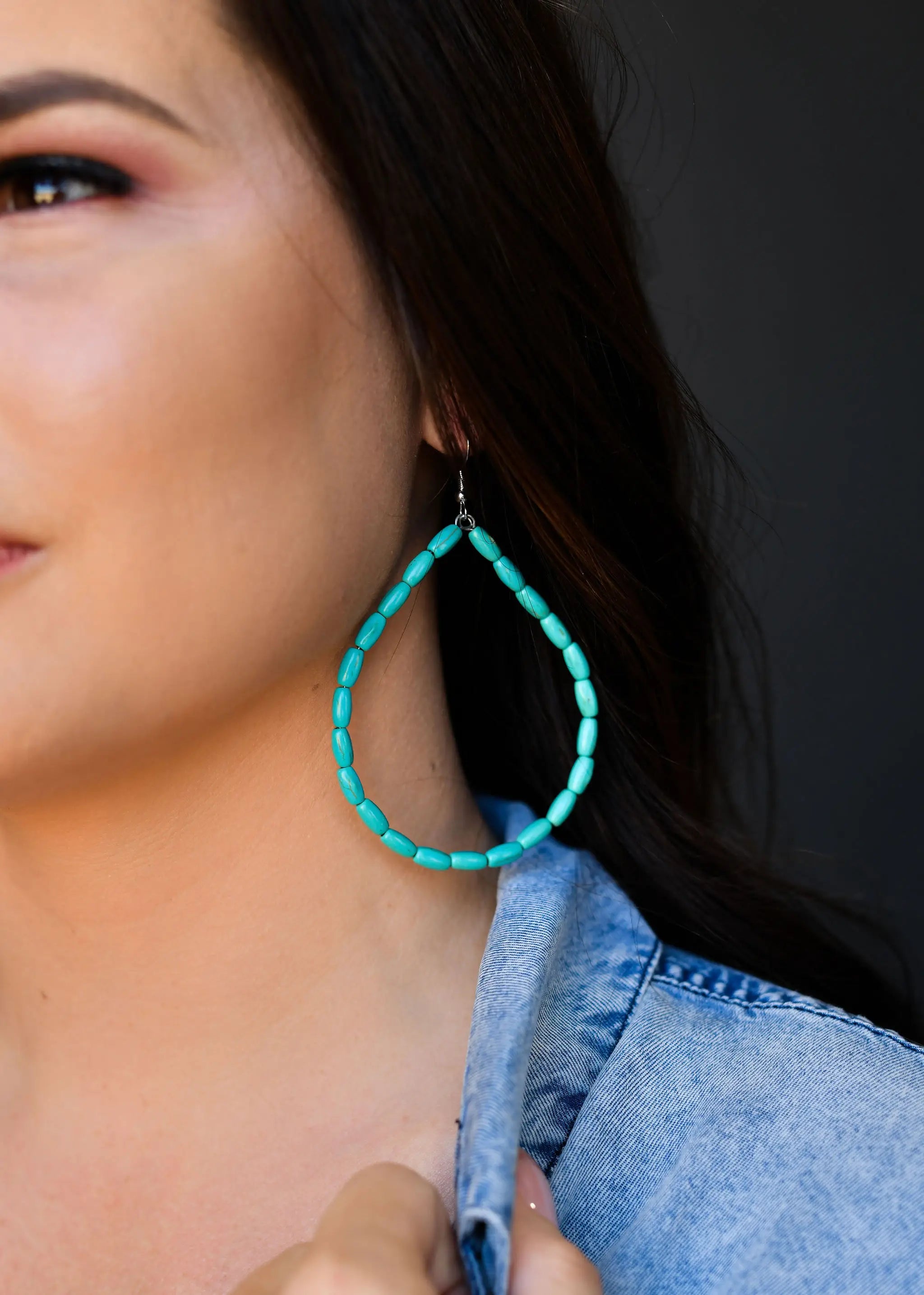 Women’s minimalist gold earrings-Green Turquoise Beaded Hoop Earring on Fishhook