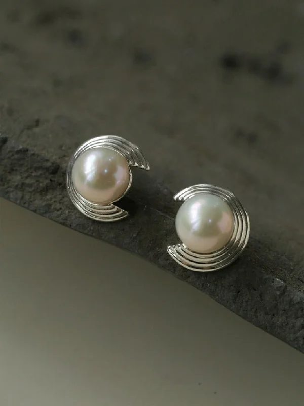 Women’s modern earrings-Simple Spiral Pearl Stud Earrings