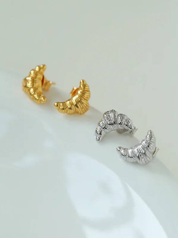 Women’s fashion statement earrings-Petite Croissant Stud Earrings