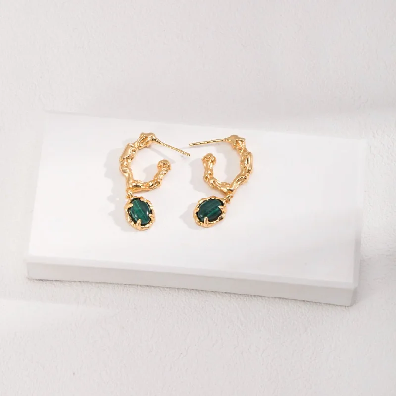 Women’s emerald earrings-C-shaped Malachite Earrings Gold