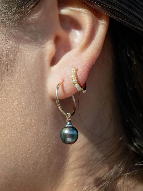 Women’s modern earrings-Thin Gold Filled Tahitian Pearl Hoop Earrings - Hokuloa