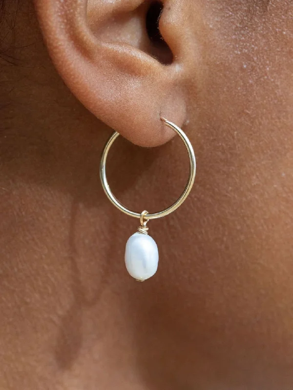 Women’s colorful earrings-Pearl Gold Hoop Earrings - Keilani