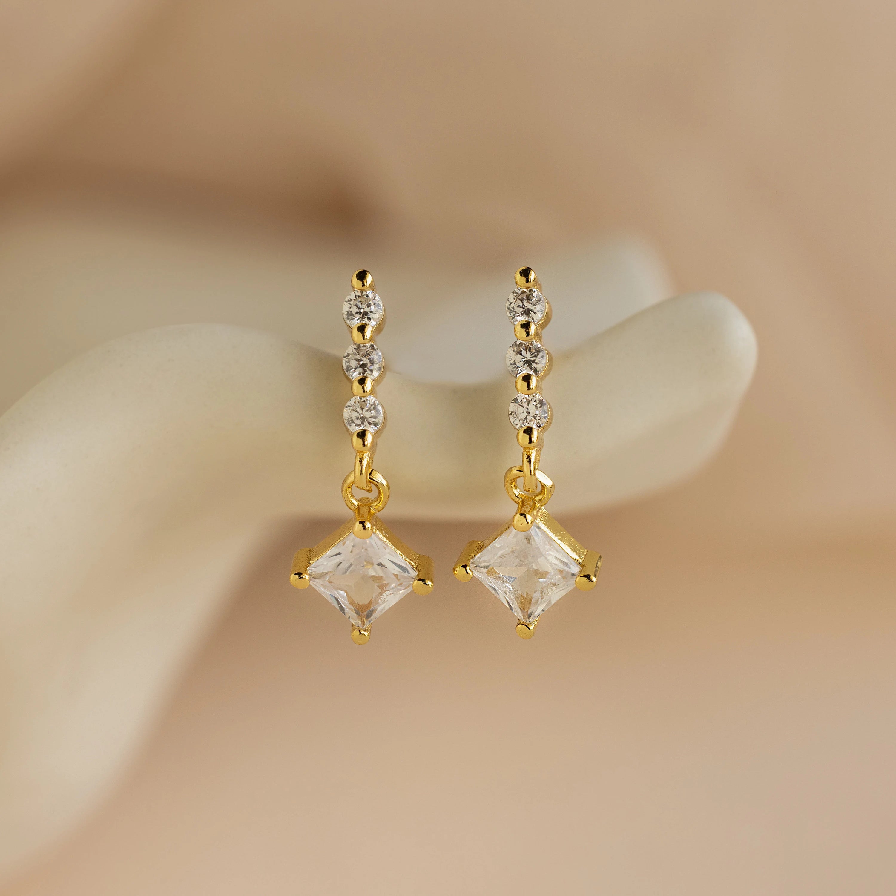 Women’s minimal hoop earrings-Princess Diamond Drop Studs