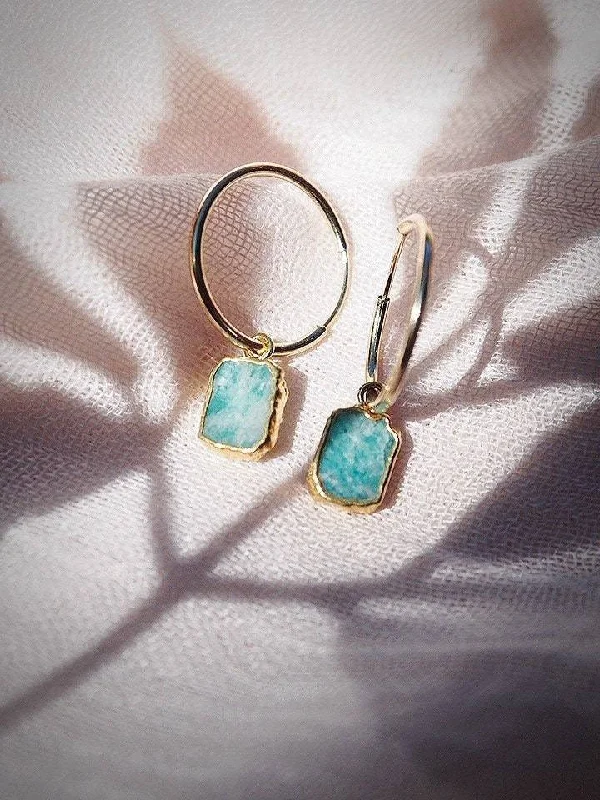 Women’s minimal earrings-Small Amazonite Hoop Earrings - Kaheka