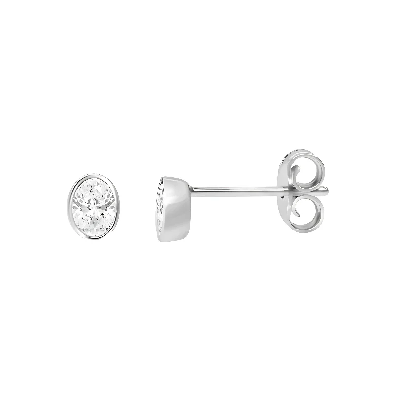 Women’s wedding earrings-18 KARAT .35CT OVAL CUT BEZEL SET STUD EARRINGS