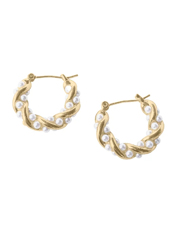 Women’s gold hoop earrings-Audrey Pearl Hoops