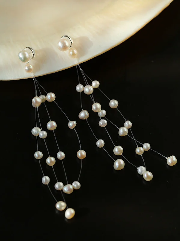 Women’s large hoop earrings-Celestial Dreams Pearl Tassel Earrings