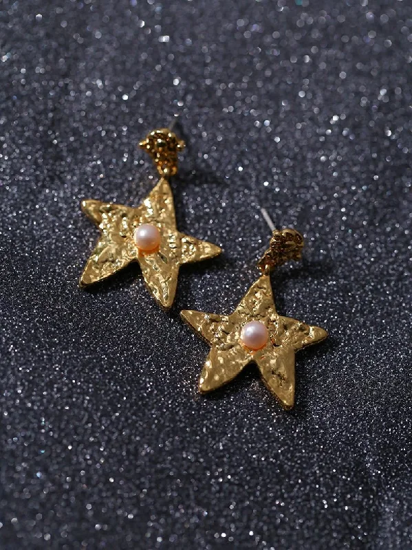 Women’s elegant earrings-Dazzling Stars Pentagram Planet Element Earrings Gold