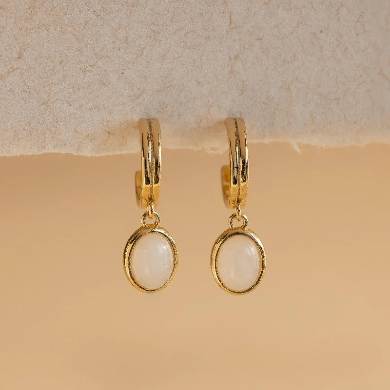 Women’s large statement earrings-Moonstone Drop Hoops