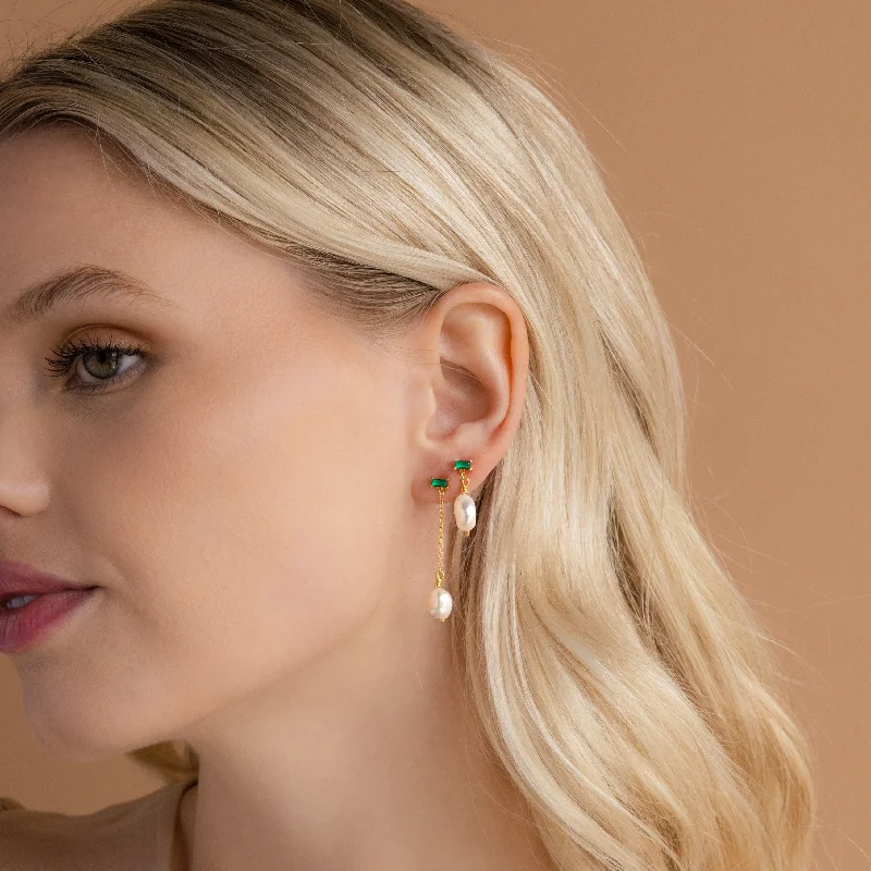 Women’s minimalist gold earrings-Asymmetrical Birthstone Drop Earrings