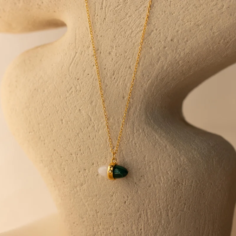 Women’s precious stone earrings-Malachite & Moonstone Necklace