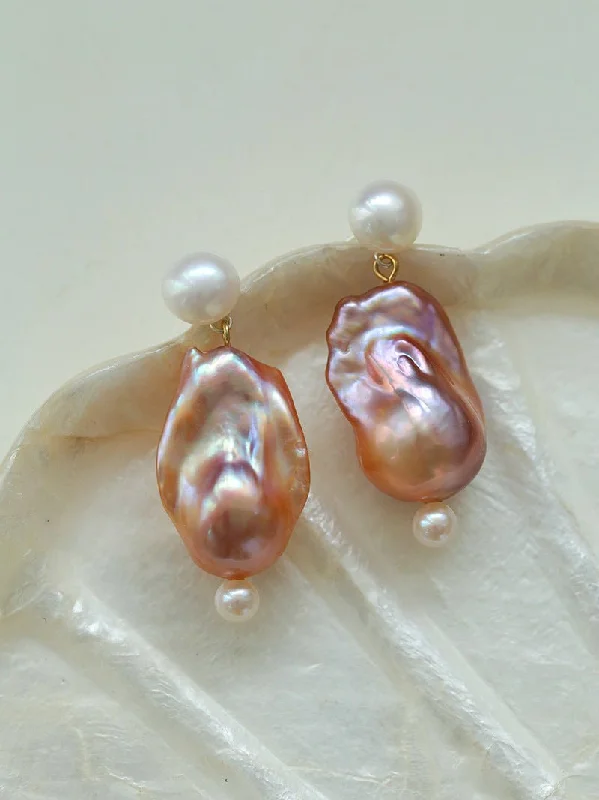 Women’s big earrings-Purple Baroque Pearls Drop Earrings