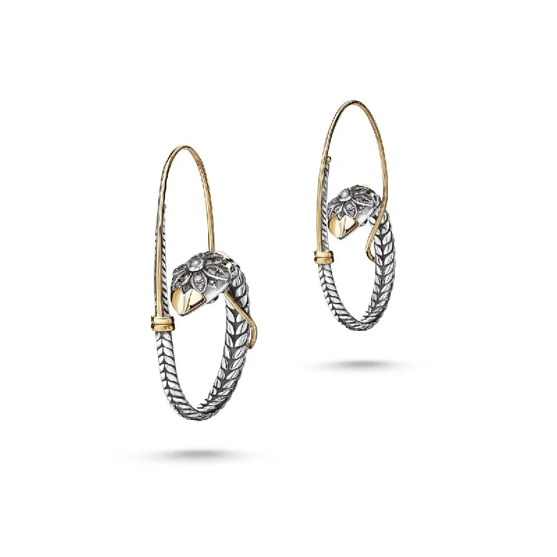 Women’s bold earrings-Floral Snake Hoop Earrings