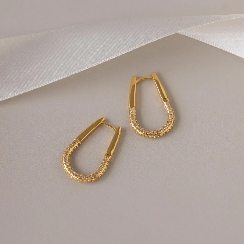 Women’s oversized earrings-Bold Pave Oval Hoops