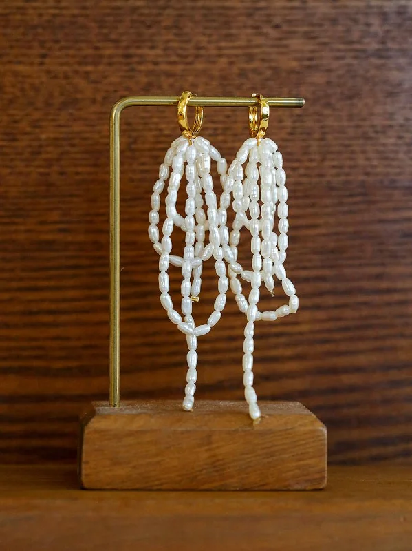 Women’s chic earrings-Hand-woven Rice Pearl Drop Earrings