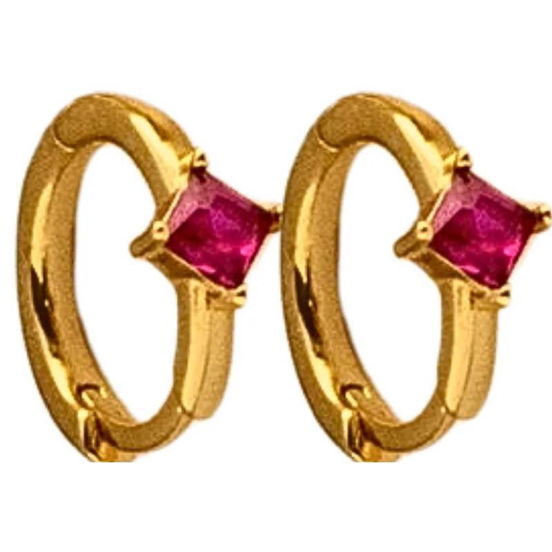 Women’s hoop earrings-Mote Athena Birthstone Huggies in Ruby