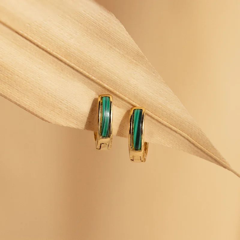 Women’s luxury earrings sets-Malachite Inlay Huggies