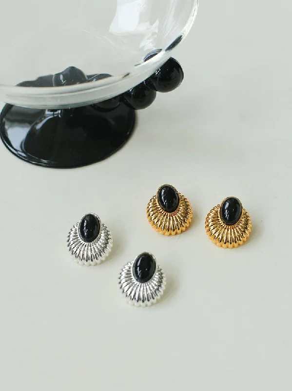 Women’s custom stud earrings-Vintage Black Agate Elegant Earrings