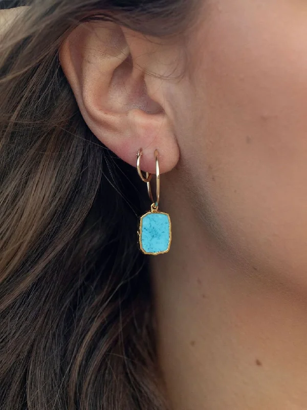 Women’s large gemstone earrings-Howlite Turquoise Gold Medium Hoop Earrings - Alaka'i