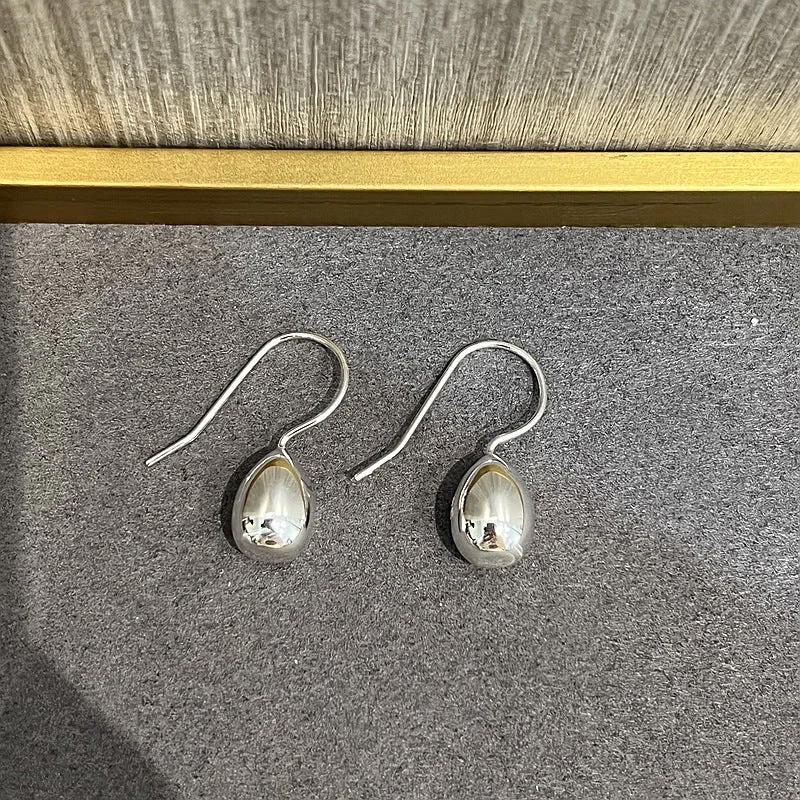 Women’s designer earrings-925 Sterling Silver Ball Solid Water Drop Egg Earrings