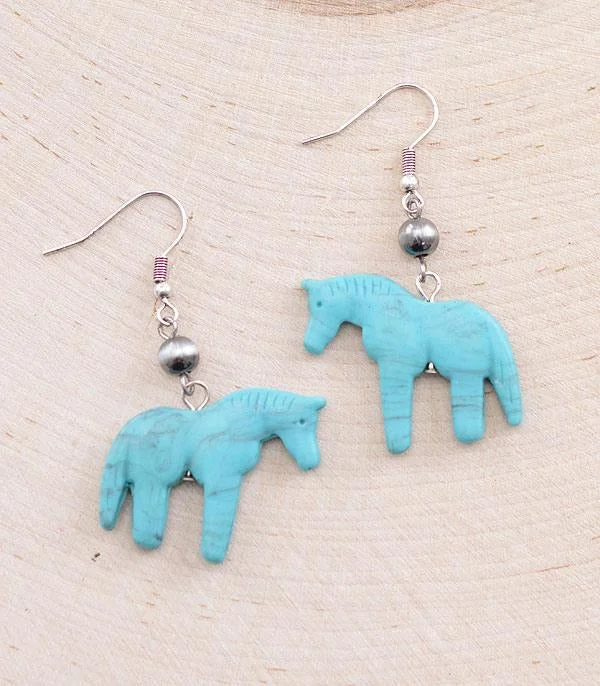 Women’s unique earrings-Turquoise Horse Dangle Earrings