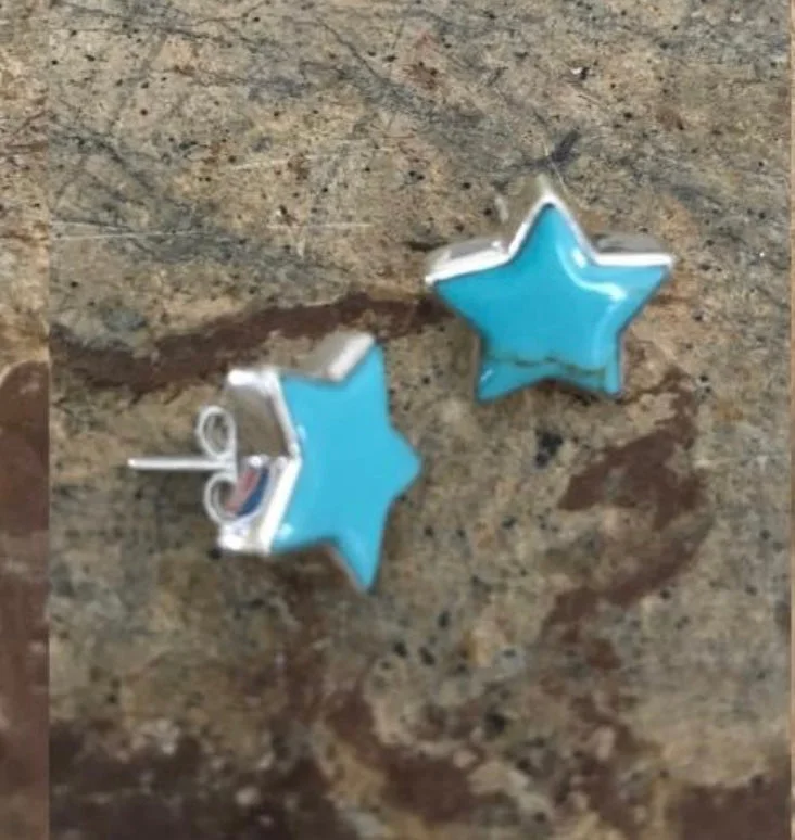 Women’s square earrings-Turquoise & Sterling Silver Star Earrings