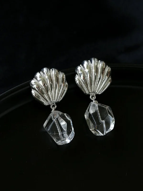 Women’s luxury earrings-Creative Shell and White Crystal Drop Earrings