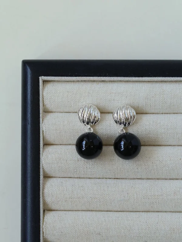 Women’s pearl stud earrings-Striped Black Agate Drop Earrings