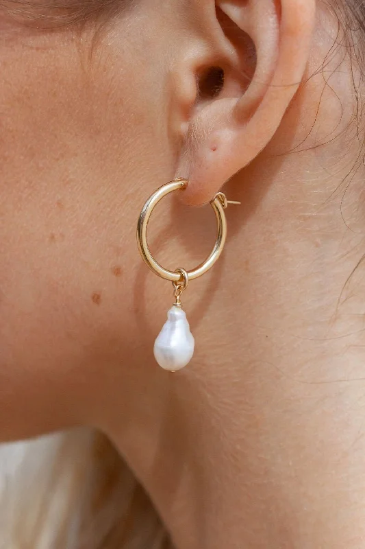 Women’s sapphire earrings-Baroque Pearl Latch Hoop Earrings - Kēhau