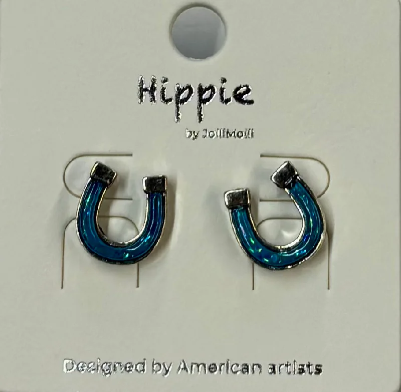 Women’s vintage diamond earrings-Turquoise Horse Shoe Earrings