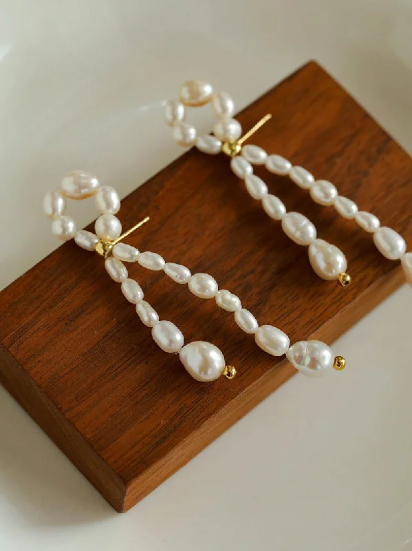 Women’s gold drop earrings-French Style Woven Pearl Bow Earrings