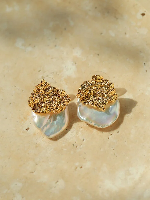 Women’s cuff earrings-Petal Baroque Pearl Earrings-Single Pearl Stud Earrings