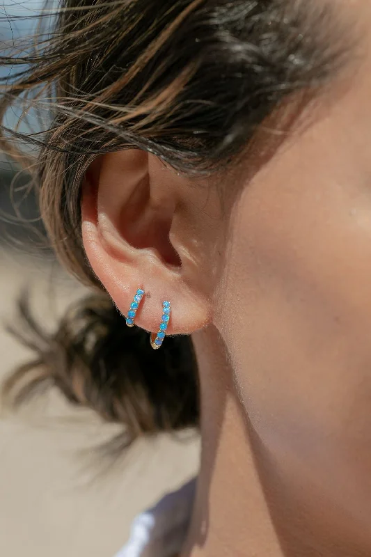 Women’s opal stud earrings-Blue Opal Huggie Hoop Earrings - Kehaulani