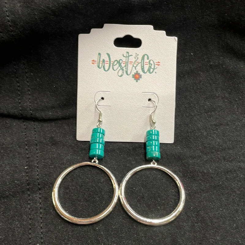 Women’s oversized earrings-Silver Hoops With Turquoise Beaded Accents Earrings